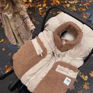 Beige & Brown Cozy Footmuff for Car Seat
